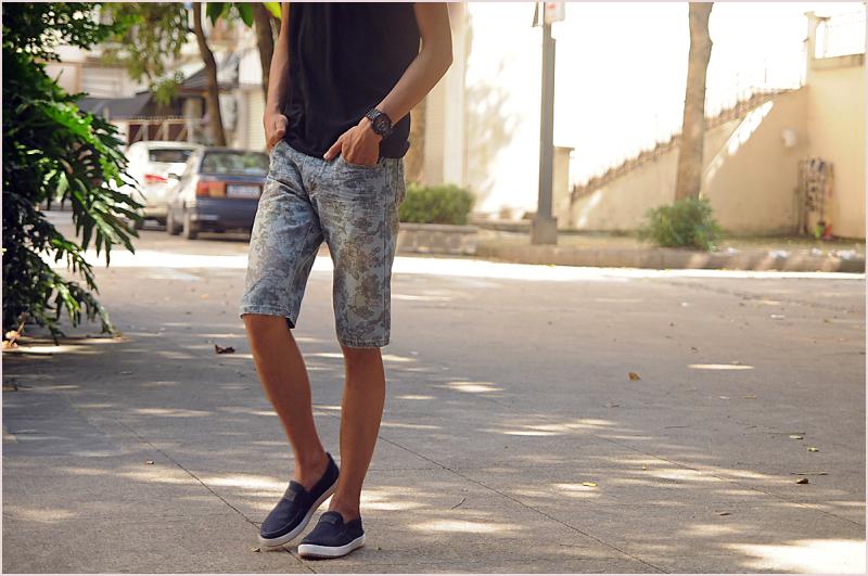 Mùa hè người đàn ông mới của in denim quần short thanh niên nam eo giản dị năm quần cotton lỏng thẳng quần