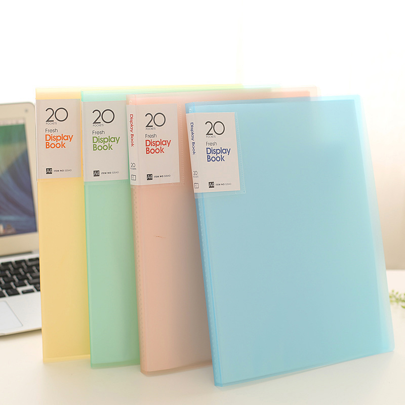 Shude S20AD office stationery information book 20 pages transparent insert bag folder A4 spectrum clip paper clip Plug clip Student cute candy color test paper book data finishing and storage Multi-purpose