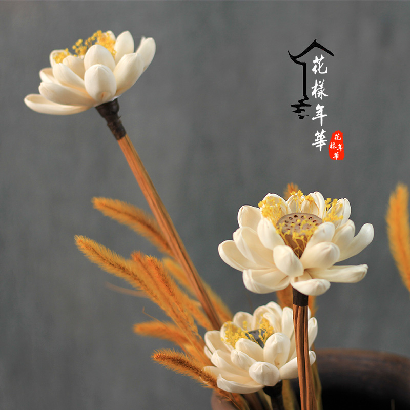 Zen Meaning Snow Lotus Drying Flowers Lotus Lotus Lotus Flower decoration by hand lotus living room floor vase decoration Decorative Shooting Props