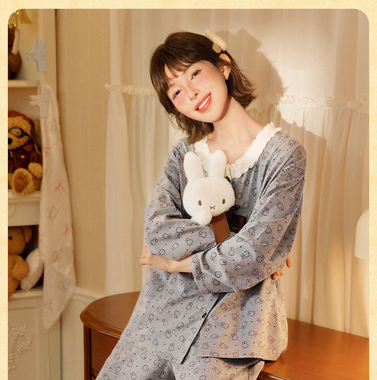  Мягкая демисезонная пижама, хлопковый милый лонгслив, кардиган 