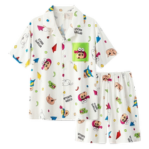 Gongdie (same style as the blogger) Crayon Shin-chan mens pajamas for summer outer wear short-sleeved ice and snow silk home clothes set