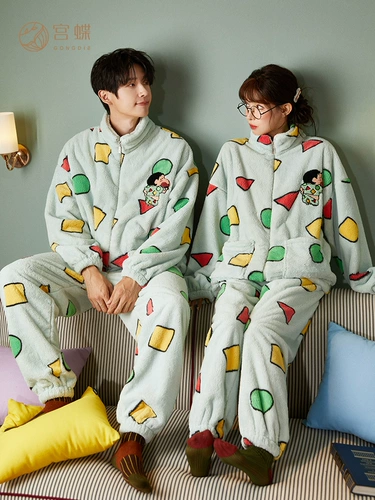 Мелки, удерживающая тепло пижама для влюбленных, мужской коралловый бархатный демисезонный комплект