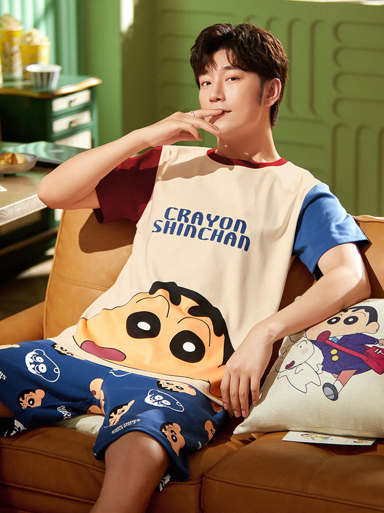 Crayon Xiaoxin joint pajamas men's summer cotton thin short-sleeved large size suit Cartoon student summer homewear