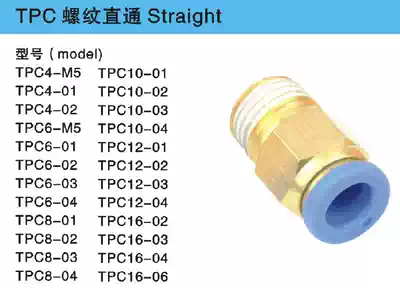 PC8-01 copper connector, quick connector, air connector, 1-point male thread insert 8MM air pipe