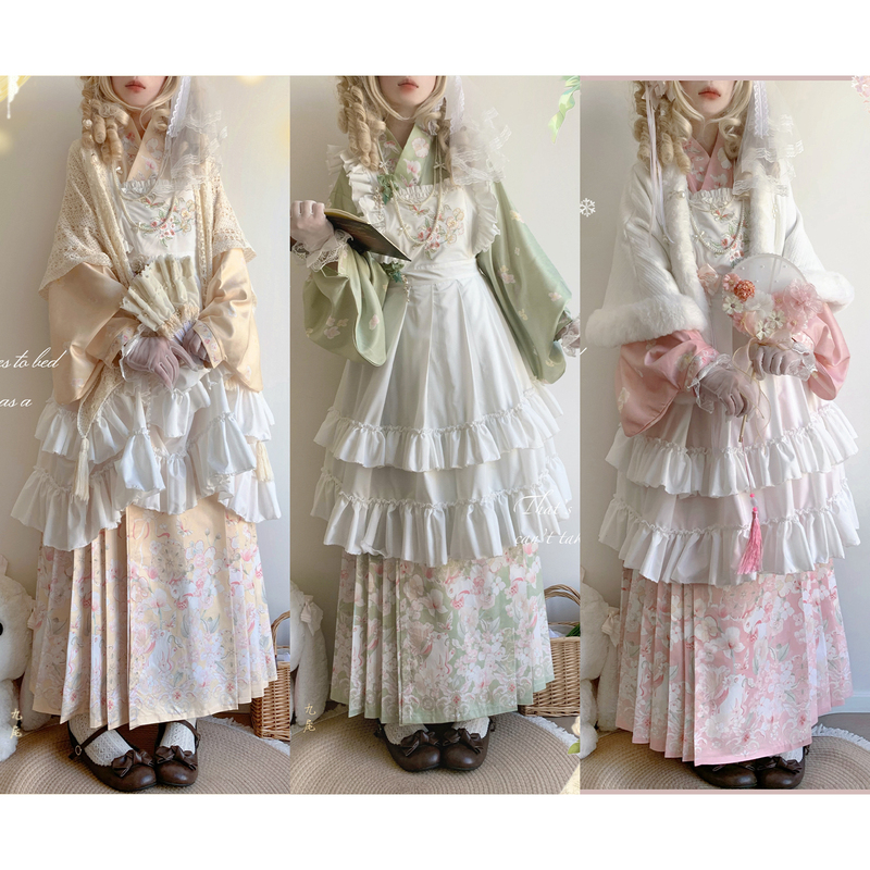Moru Yun's Original Han-Yang Fusion Ming-Style Cross-Collar Pipa Sleeves Fleece-Lined Cape Embroidered Overskirt Lolita Autumn and Winter Style