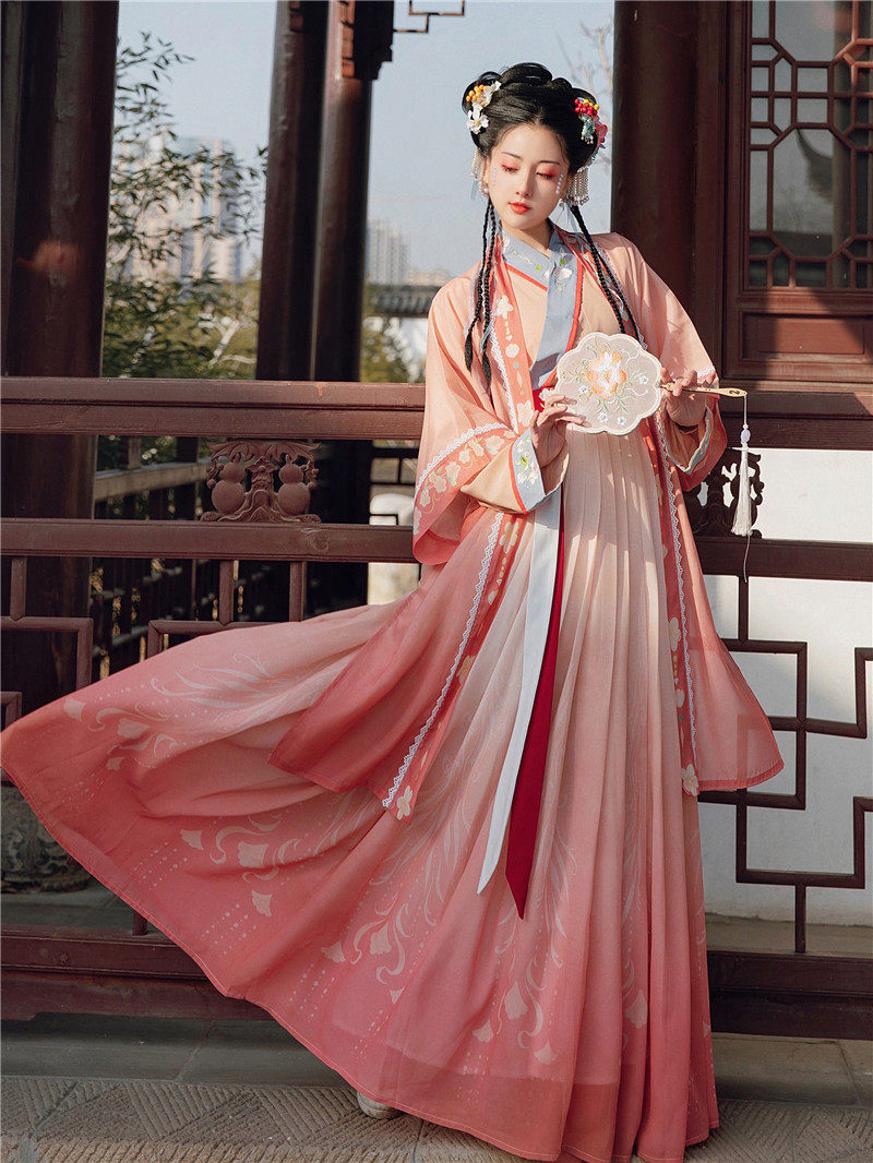 兮织锦宋制汉服女款 魏晋风交领褙子 齐腰一片式春夏汉服套装