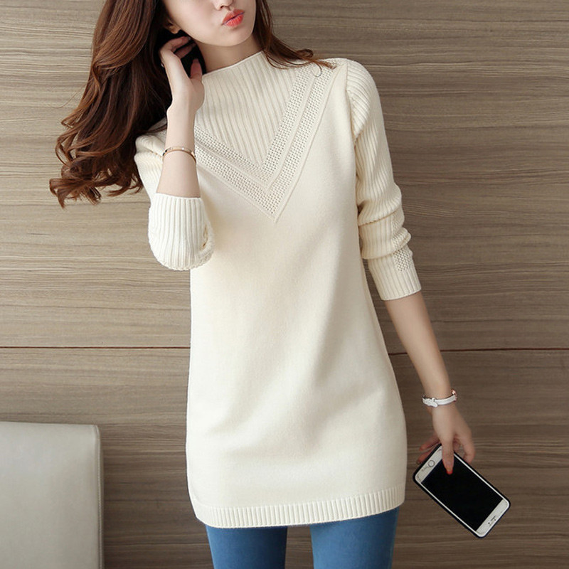 New Autumn and Winter Half-Turtleneck Knitwear for Women, Korean Style Loose Mid-Length Thickened Warm Base Layer Pullover Sweater