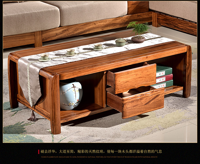 Wujinmu gỗ rắn bàn cà phê hình chữ nhật bàn cà phê gỗ rắn đồ gỗ Wujin nhà máy sofa trực tiếp - Bàn trà mẫu bàn uống nước gỗ đẹp