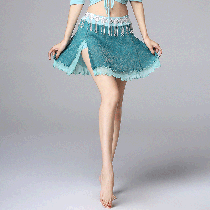 Latin Dance Sexy Short Skirt Side Open Double Net Dance Practice Costume Inner Strap Safety Pants Latin Pack Hip Skirt Woman