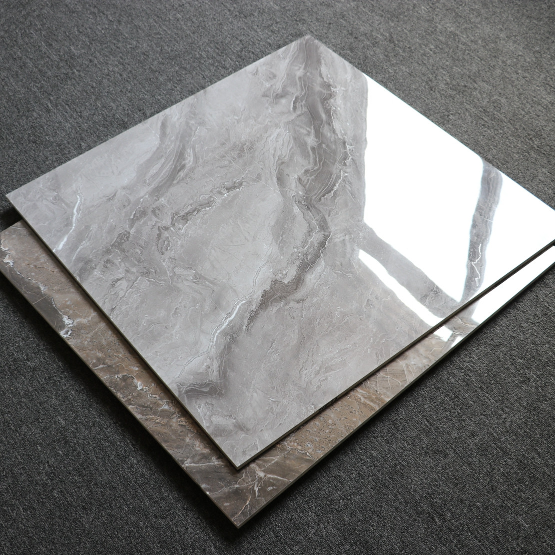 All-porcelain whole body marble dark gray floor tiles 800x800 living and dining room cast glazed tiles villa lobby background wall