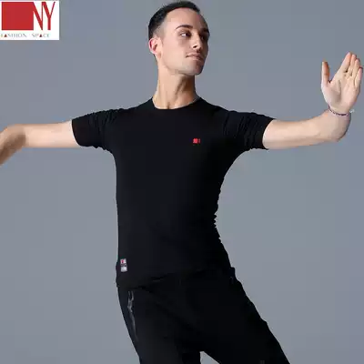 Nayi dance uniform new version of modern dance men's jacket national standard dance waltz Latin dance uniform practice suit short sleeve male Black