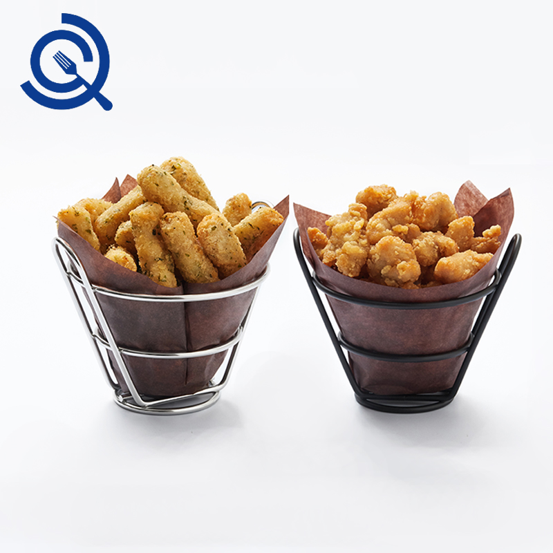 Cafe Hong Kong-style tea restaurant tableware Stainless steel 304 front bread basket Mini fries snack creative basket