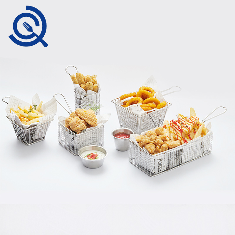 Cool creative tableware net red coffee shop Stainless steel mini French basket fries bread snack basket American Western restaurant