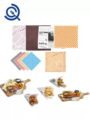Kuqi creative cutlery Net Red imported oil-proof paper snacks fries mat paper red plaid brown English newspaper