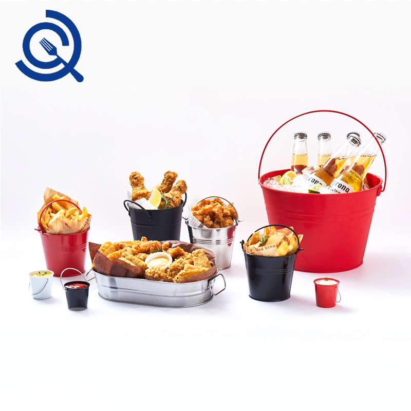 Cool creative tableware net red stainless steel 304 mini ice bucket Bar snack fries small bucket Wrought iron black