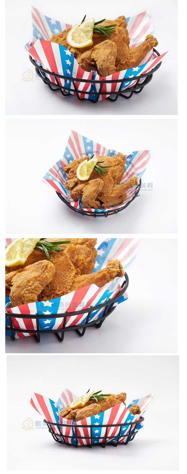 New American Creative Dao kéo Bar Nhà hàng phương Tây Fried Fries Fried Chicken Black Round Basket Bread Basket - Đồ ăn tối khay gỗ đựng thức ăn