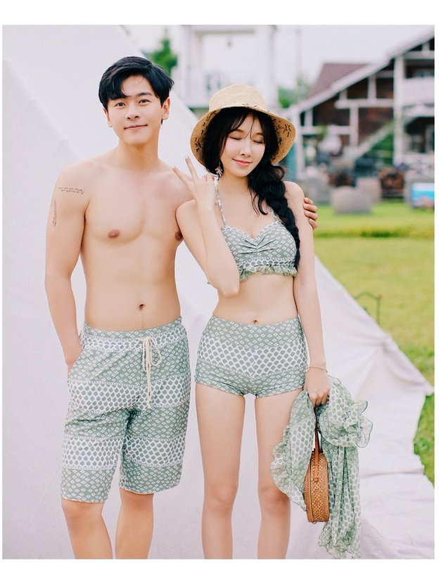 Cặp đôi đồ bơi nữ bikini ba mảnh bảo thủ nhỏ tươi mát bên bờ biển kỳ nghỉ quần nam đi biển mùa xuân áo tắm nóng - Vài đồ bơi 	đồ đi biển cặp đôi	