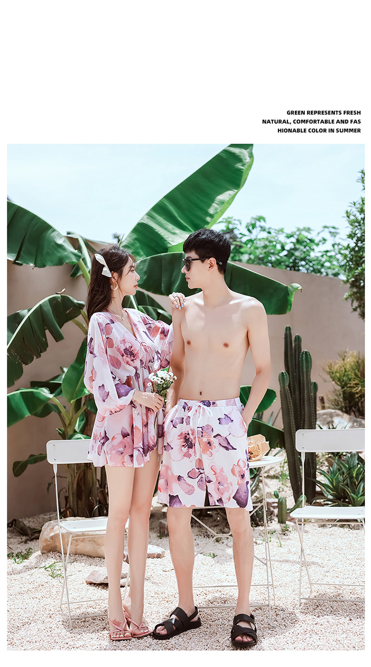 2023 couple swimsuit new split bikini three-piece set gather small chest covering shirt conservative hot spring swimming