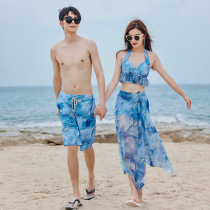 Couple swimsuit female bikini underwire push-up pattern white sexy pure desire hot spring seaside vacation mens beach pants