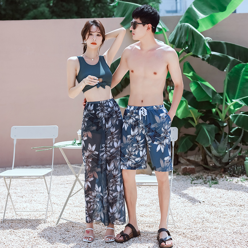 Couple swimsuit women bikini split three-piece set small chest anti-hiccup long pants seaside resort hot spring couple swimsuit