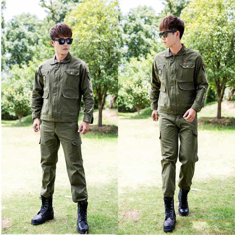 Spring and autumn men's army green work training suit thickened canvas abrasion-proof labor insurance work clothes leisure suit customized LOGO