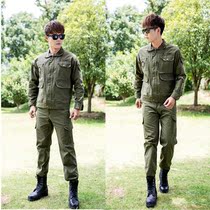 Spring and autumn mens army green work training suit thickened canvas abrasion-proof labor insurance work clothes leisure suit customized LOGO