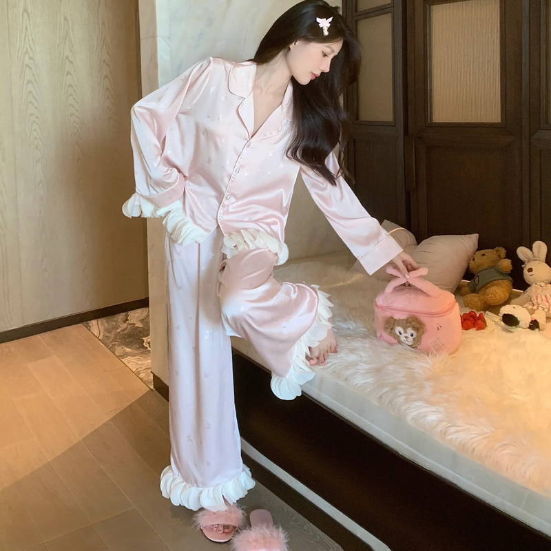 Light Luxury Silk Pajamas for Women, Spring and Summer Thin Style, Sweet and High-End, Can Be Worn Outside, Mulberry Silk Gift Set, Loungewear Set