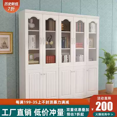 Bookcase New study Korean pastoral two-door bookcase three-door bookcase display cabinet bookcase storage cabinet White glass