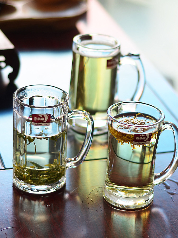 Tempered Glass Cup with Handle, Anti-Fall, Household, High Temperature Resistant, Beer Mug, Special Tea Cup Set for Chess and Card Rooms and Teahouses