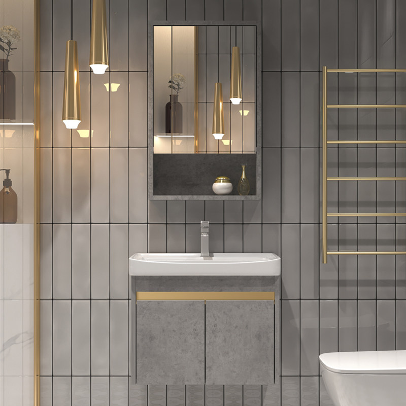 Small apartment type Solid wood light luxury wind washbasin cabinet combination wall-mounted ceramic hand basin Balcony sink plate Powder room