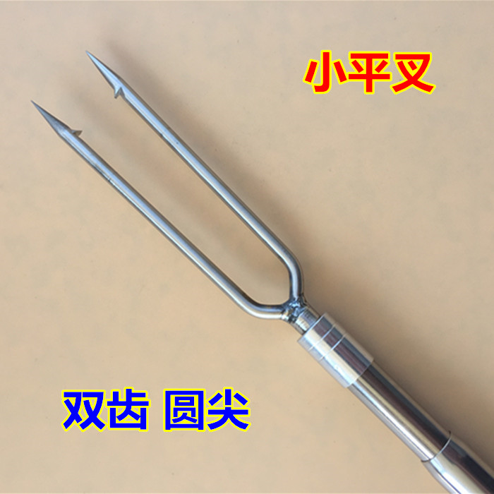 2 teeth row fork Round tip harpoon Double teeth flat small harpoon Stainless steel telescopic fishing net rod barbed fork fishing gear