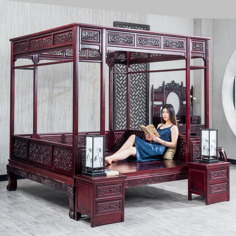 Solid wood one thousand artificial cupping bed 1 5 m Step bed 1 August Hole Bed Frame Subbed Ancient Palace Bed New Chinese Furniture