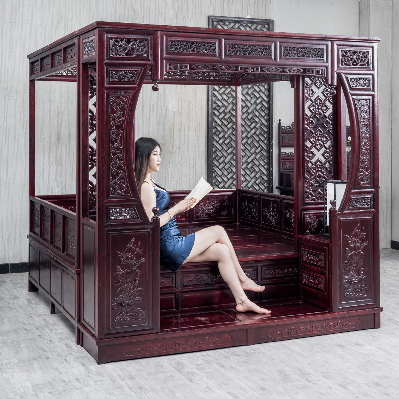 Solid wood Qiangong babu bed step bed moon hole bed Ming and Qing court shelf bed ancient court bed new Chinese furniture