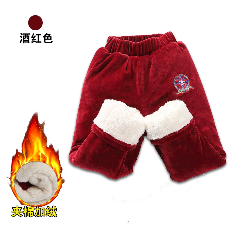 Đặc biệt hàng ngày cho bé trai và bé gái mặc quần ngoài mùa đông trẻ nhỏ cộng với quần da cừu dày cho bé ba lớp quần jean bé trai thu đông