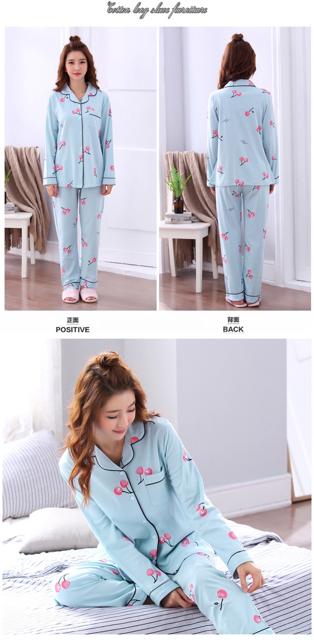 Bộ đồ ngủ nữ mùa xuân và mùa thu cotton dài tay cotton trẻ trung phục vụ nhà mùa hè phần mỏng kích thước lớn phiên bản Hàn Quốc giản dị bộ đồ mặc nhà mùa hè