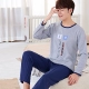 Đồ ngủ nam cotton dài tay mùa xuân và mùa thu kích thước lớn màu xanh lá cây trung niên