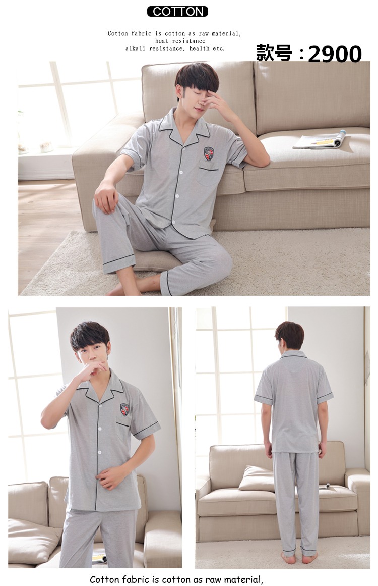 Đồ ngủ nam cotton mùa hè quần ngắn tay mùa hè cotton mỏng phần có thể được mặc bên ngoài mùa xuân và mùa thu dịch vụ nhà phù hợp với nam đồ bộ ống suông