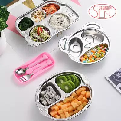Explosive 304 stainless steel children's dinner plate resistant baby tableware cartoon children's dividing plate cute fork spoon set
