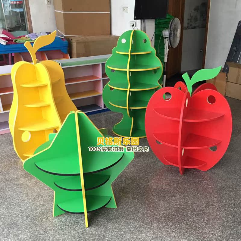 Early Education Plastic Cartoon Bookshelves Classification Racks Kindergarten Apple Pears Christmas Tree Styling Swivel Bookshelves Removable bookshelves