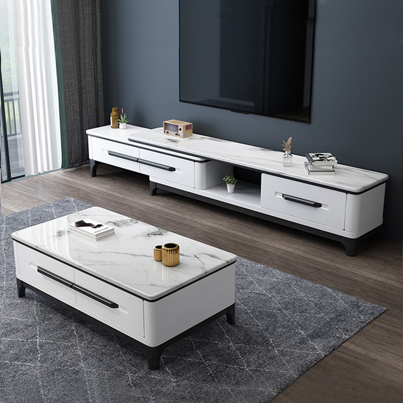 Modern minimal tea table TV cabinet combined European type small household painted glass living room tea table TV cabinet economy