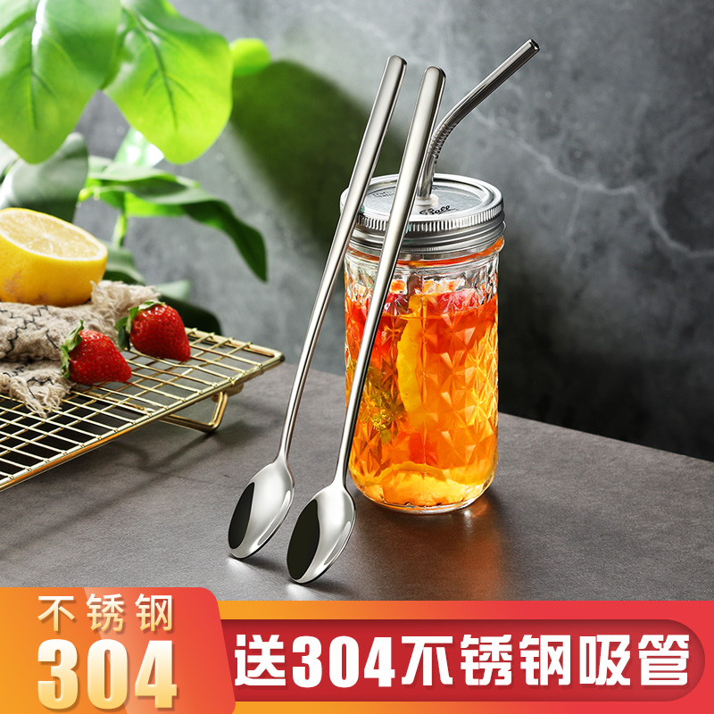 304 stainless steel long handle stirring spoon Ice spoon small tablespoon seasoning lengthened coffee spoon drink sweet milk tea spoon