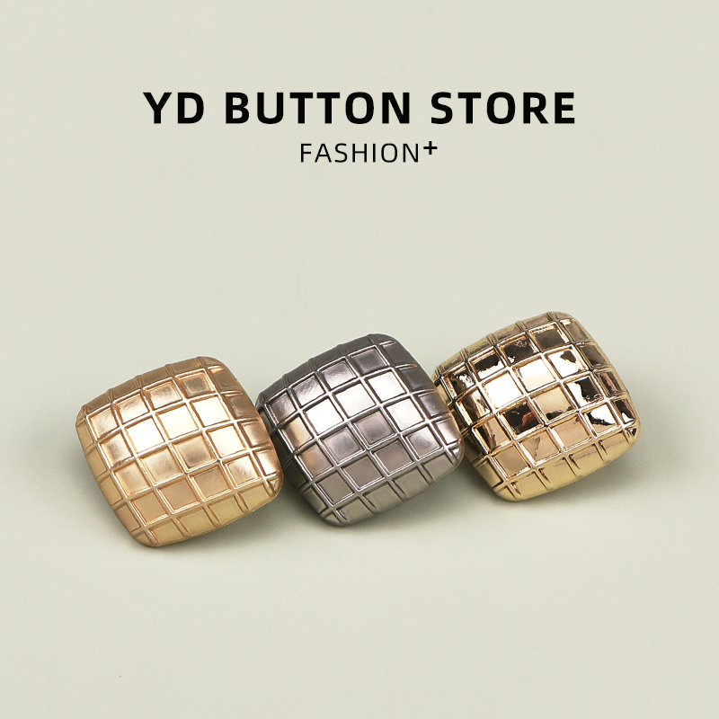 Yd Buttons Simple Chanel-Style Quilted Square Matte Metal Buttons for Sweaters, Knitwear, and Blazers Decorative Buttons
