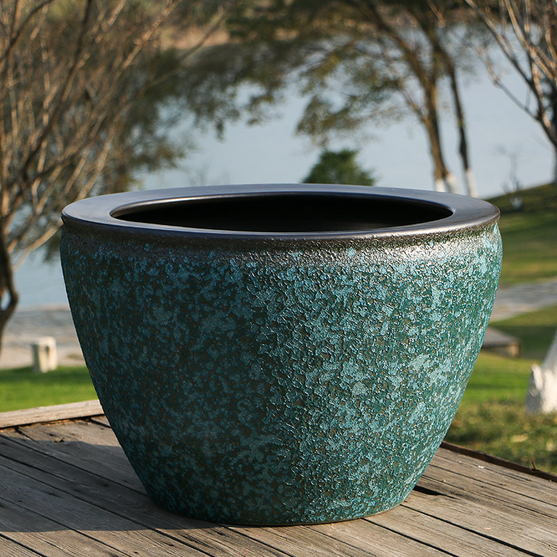 Jingdezhen stone ceramic fish tank water lily pot lotus pot lotus big bowl lotus pot courtyard imitation stone big water tank koi tank