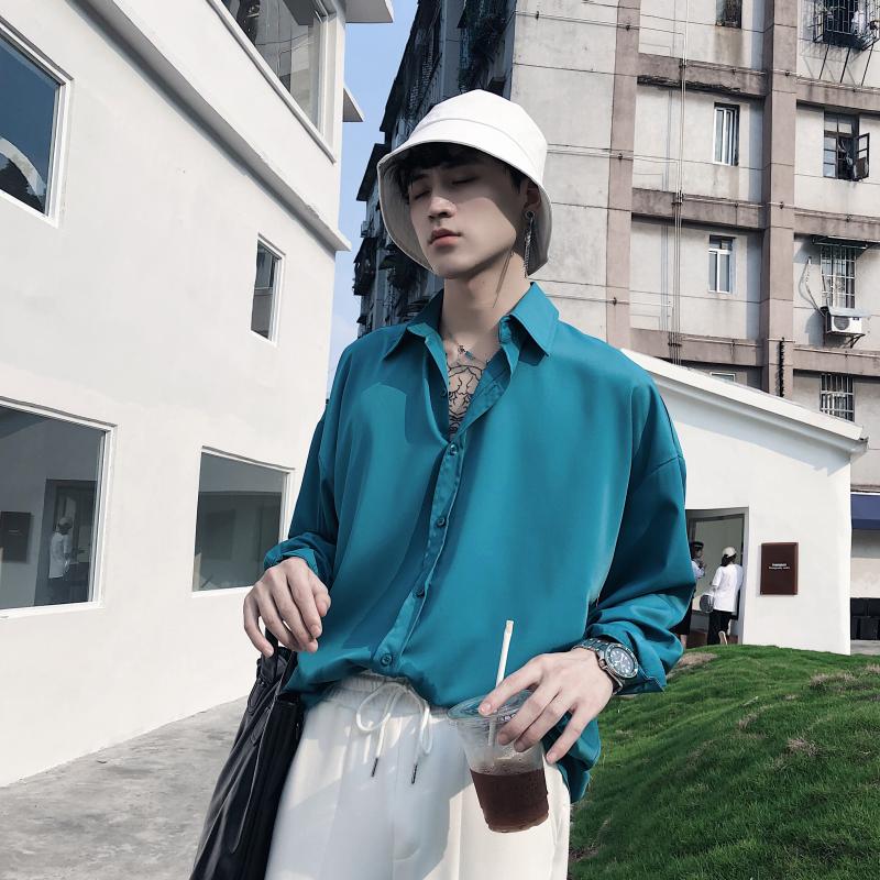 (Love to wear help) lenient South Korean shirt male pituality Forbidden Fairy's Lazy Pendant Sensant Shirt Ruffin and Handsome Fashion