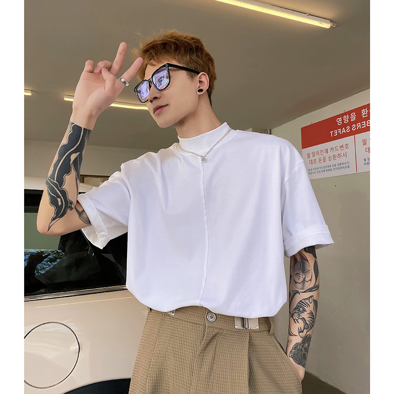 (Love to wear a favor) 2022 Spring Festival pure color Short sleeves Half high collar T-shirt men's 100 hitch base jersey.