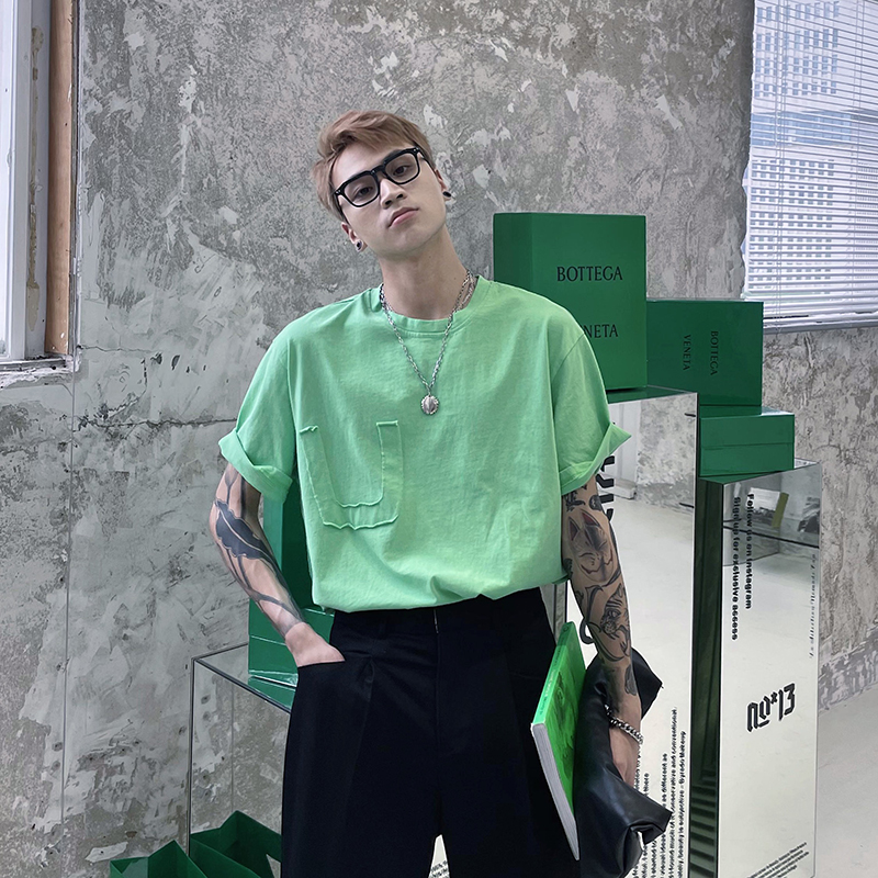 Love to wear) solid color short-sleeved T-shirt men's loose round neck ins simple trendy brand basic tee net red cotton T-shirt