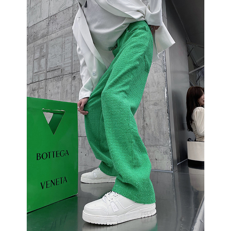 (Love To Wear Help) Nets Red Ins Super Fire Design Sense Straight Drum Jeans Man Senior Green Loose Broadlegged Pants Tide