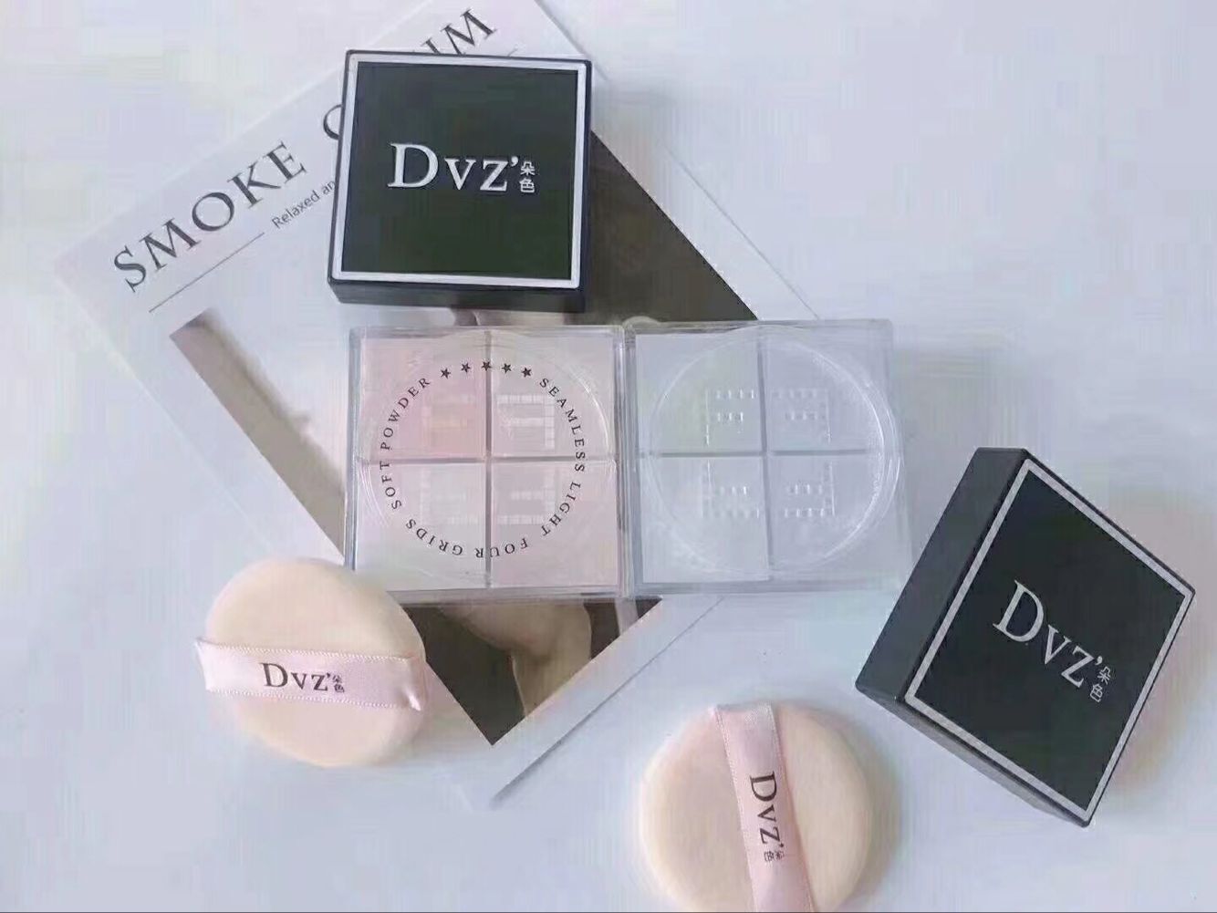 DVZ màu bốn hình vuông set phấn kiểm soát dầu làm mới phấn lỏng bột làm sáng màu da chính hãng phấn nước kiềm dầu