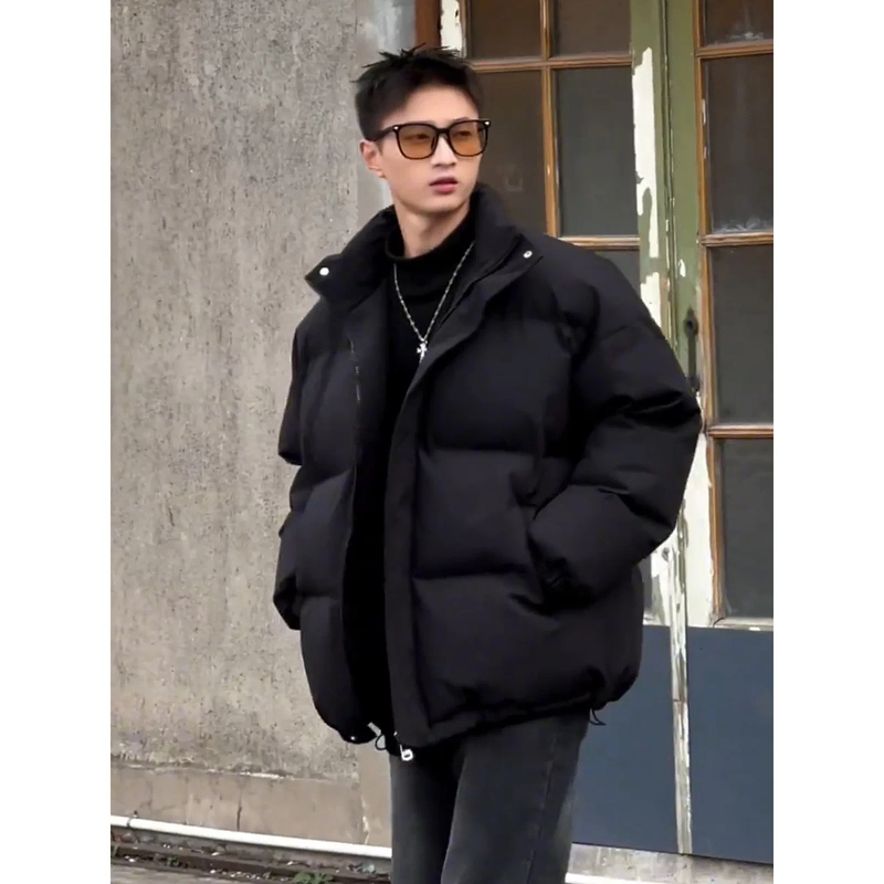 Black Jiaxing Pinghu Men's down Jacket, Winter Trendy Brand Stand-Up Collar Jiujiang Cotton Coat, American Style Cool Oversized Puffer Jacket