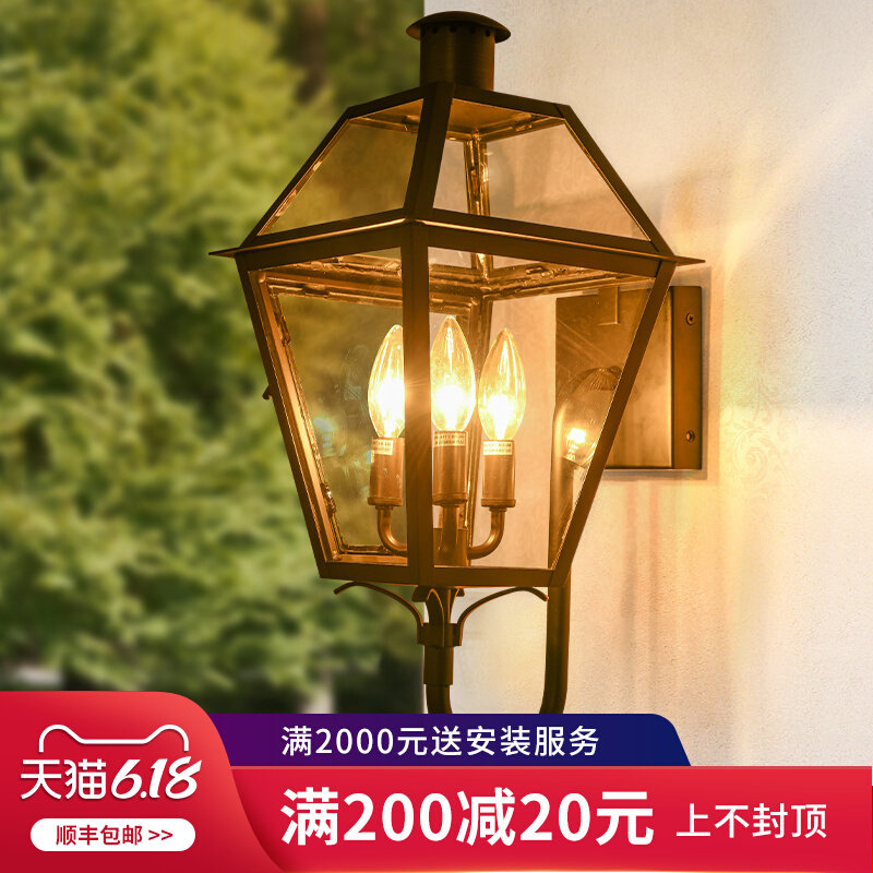 Total Copper Black Outdoor Waterproof American Wall Lamp Villa Gate Courtyard Lamp Outdoor Yard Wall Lamp Door Front Light Export